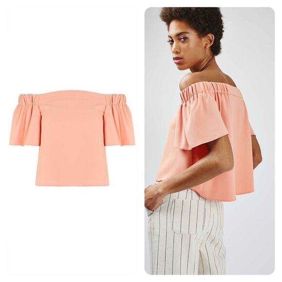 Topshop Bardot Structured Off Shoulder Shirt Blush Cream Size 8 - Picture 8 of 15